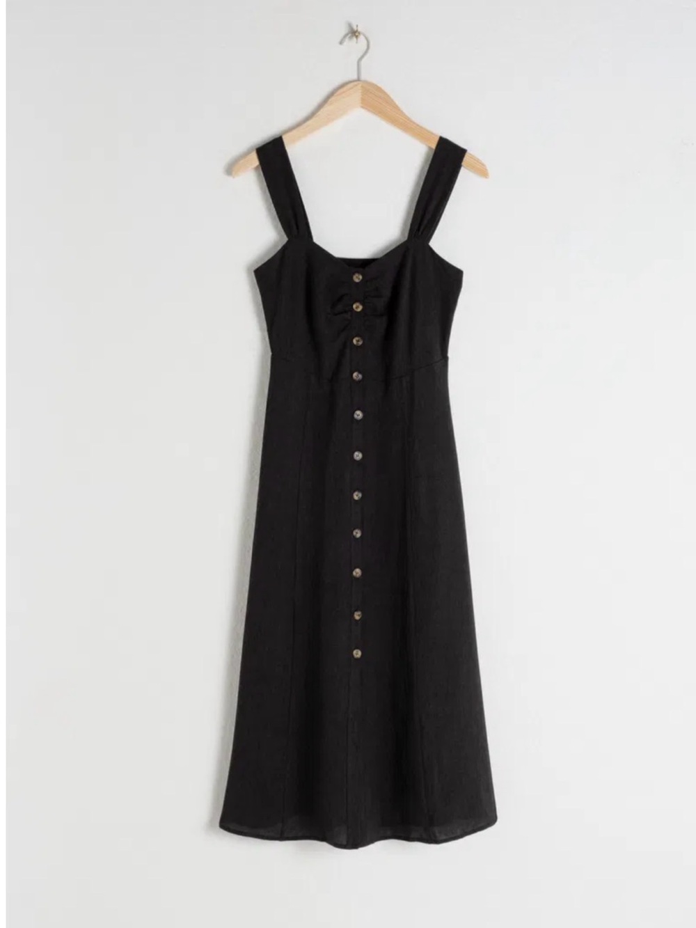 & Other Stories Black Button-Front Midi Dress with Wide Straps
